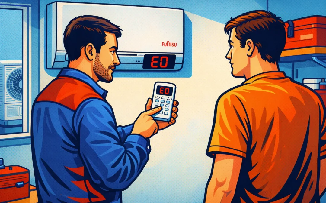 un técnico de Servimad explica a un usuario los errores en aerotermia Fujitsu