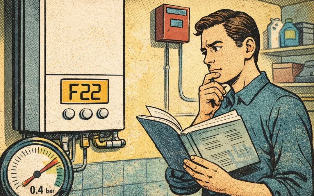 usuario consultando el manual con la caldera marcando F22