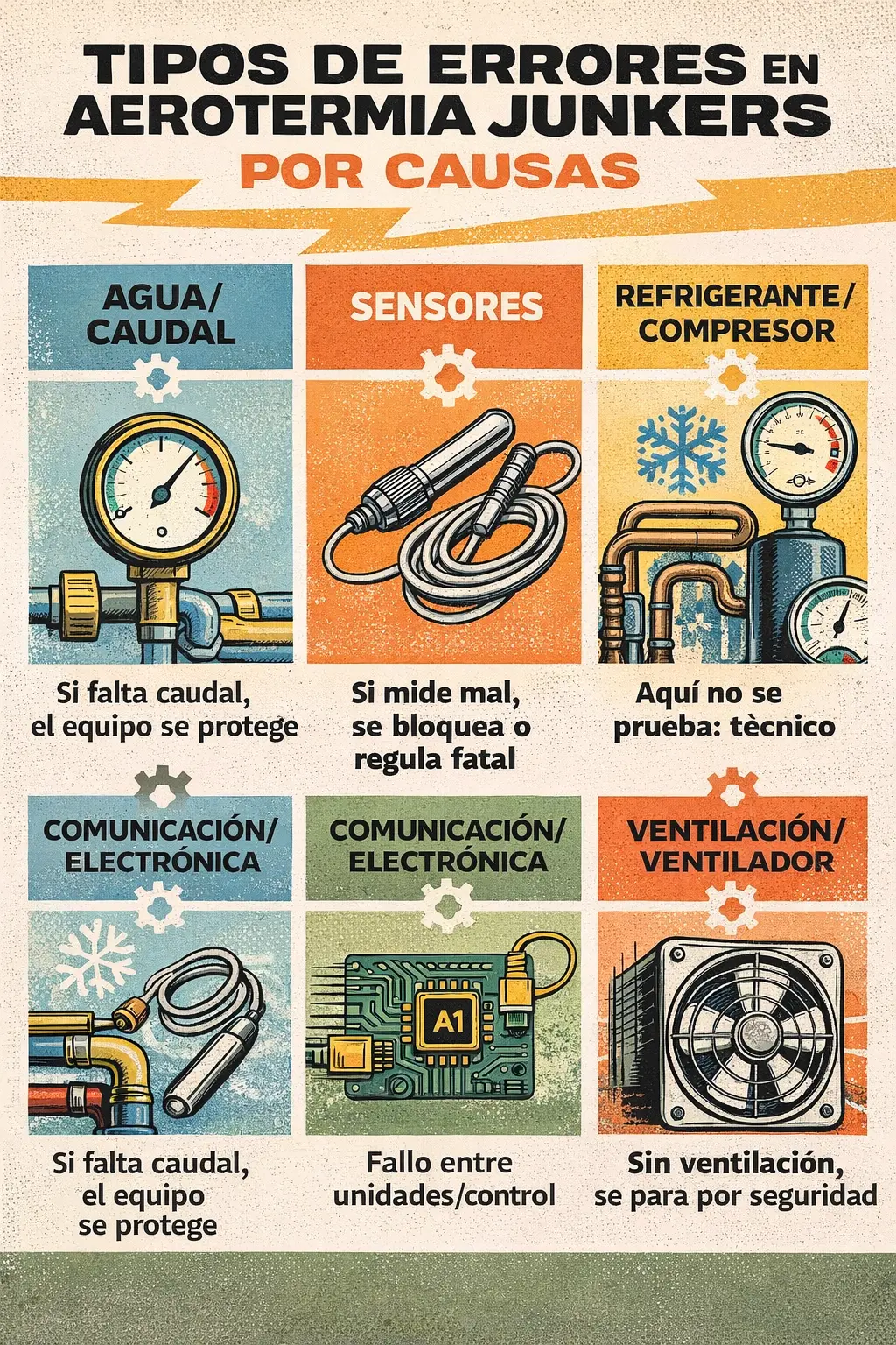 infografía de errores en aerotermia Junkers por causas