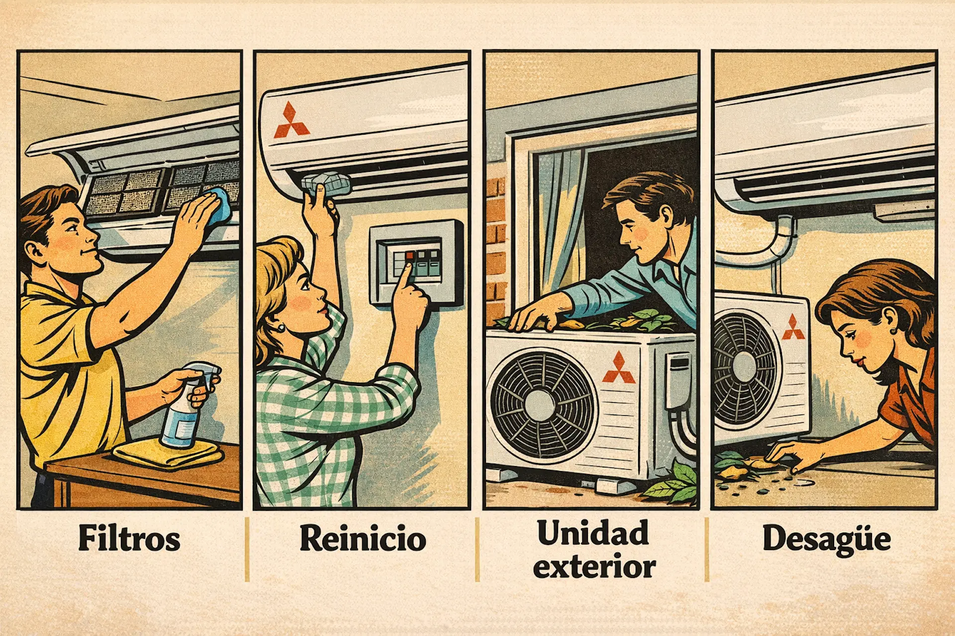 Comprobaciones básicas y seguras en aire acondicionado Mitsubishi