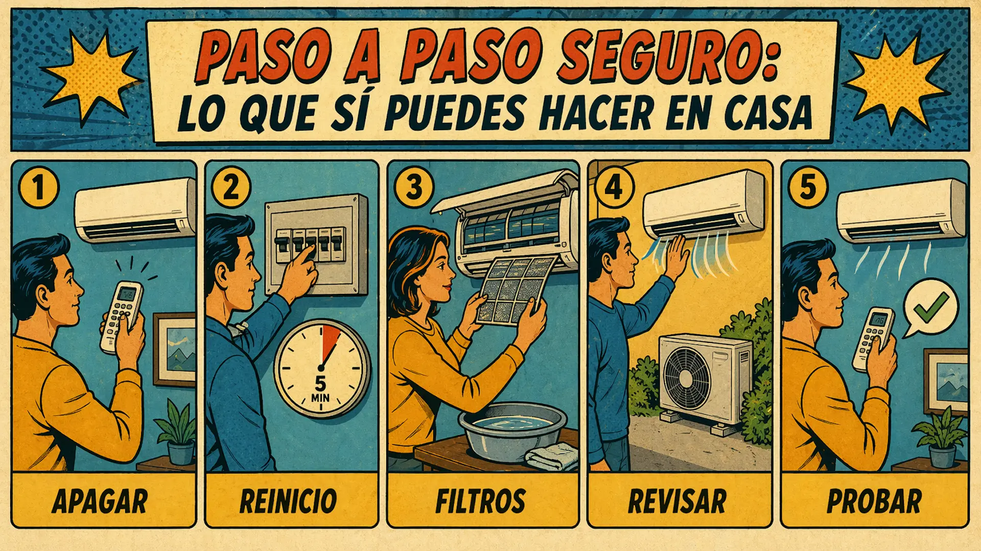 Infografía paso a paso seguro ante error en aire acondicionado Bosch