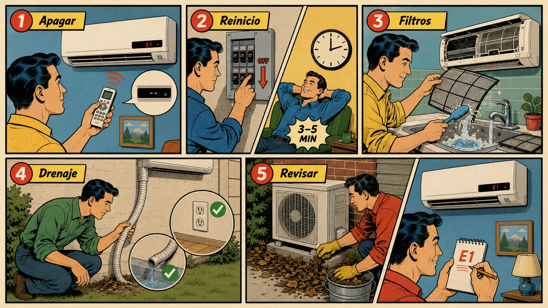 Infografía sobre qué puede hacer el usuario sin riesgo ante errores en aire acondicionado Haier