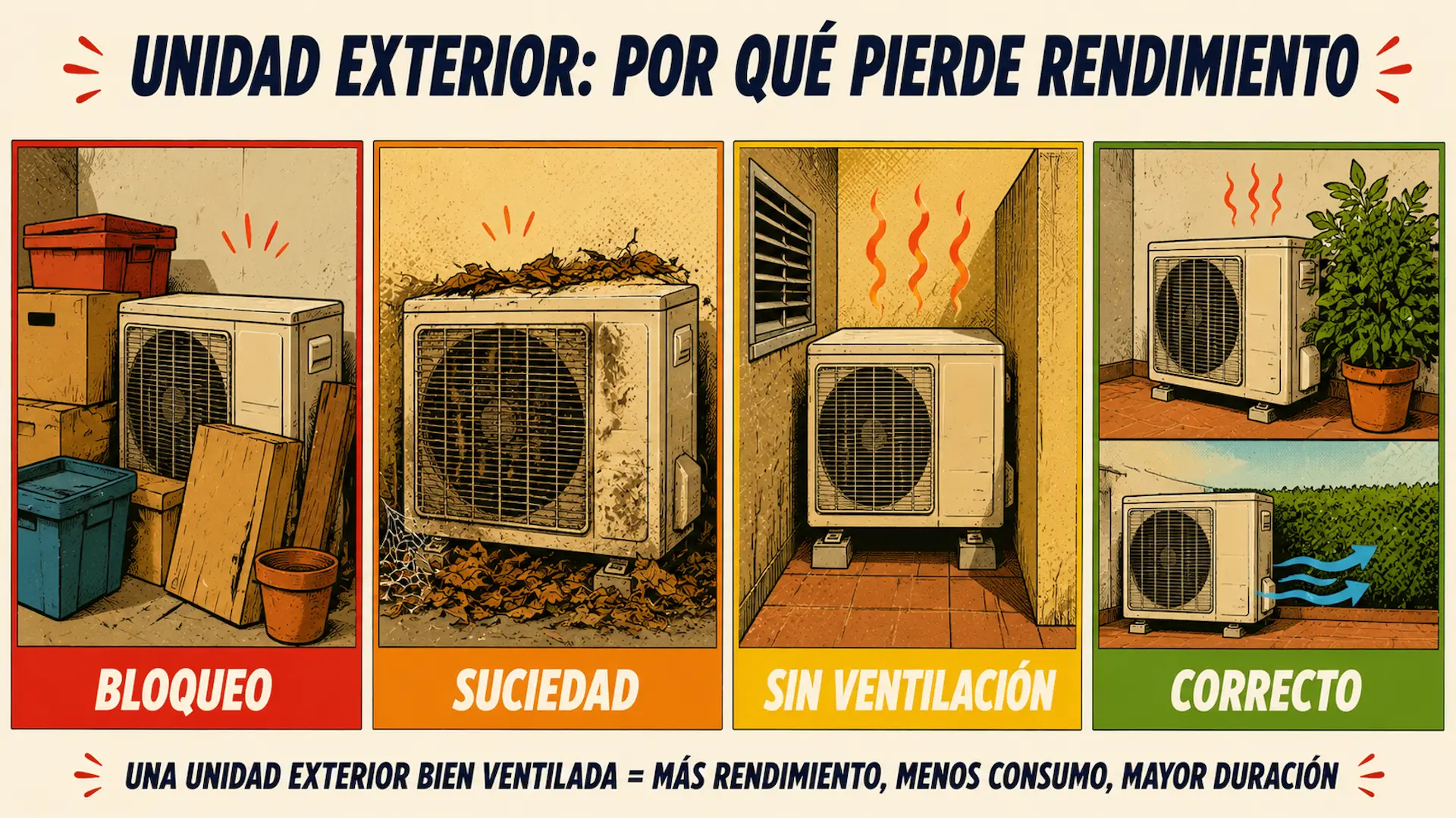 Problemas de ventilación en unidad exterior de un aire acondicionado Fujitsu