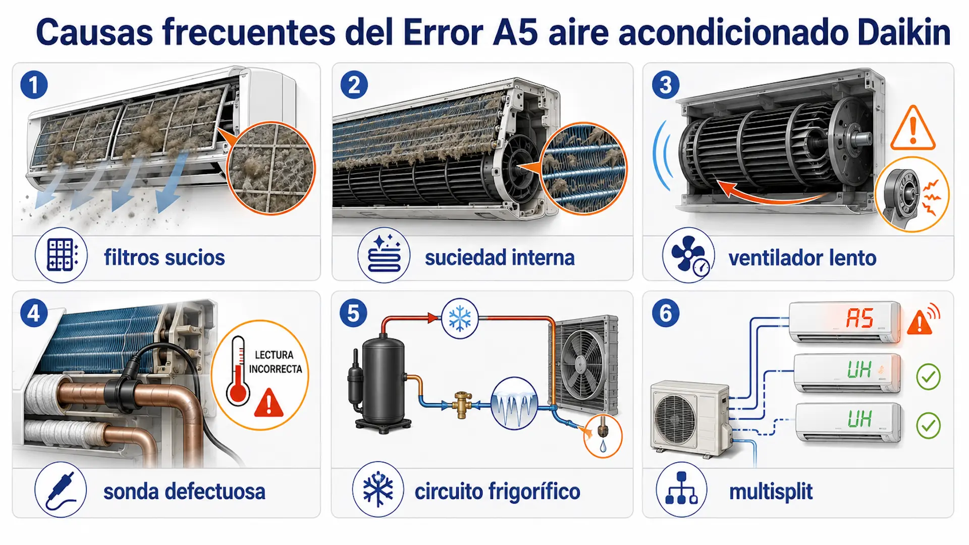 Causas frecuentes del Error A5 en aire acondicionado Daikin