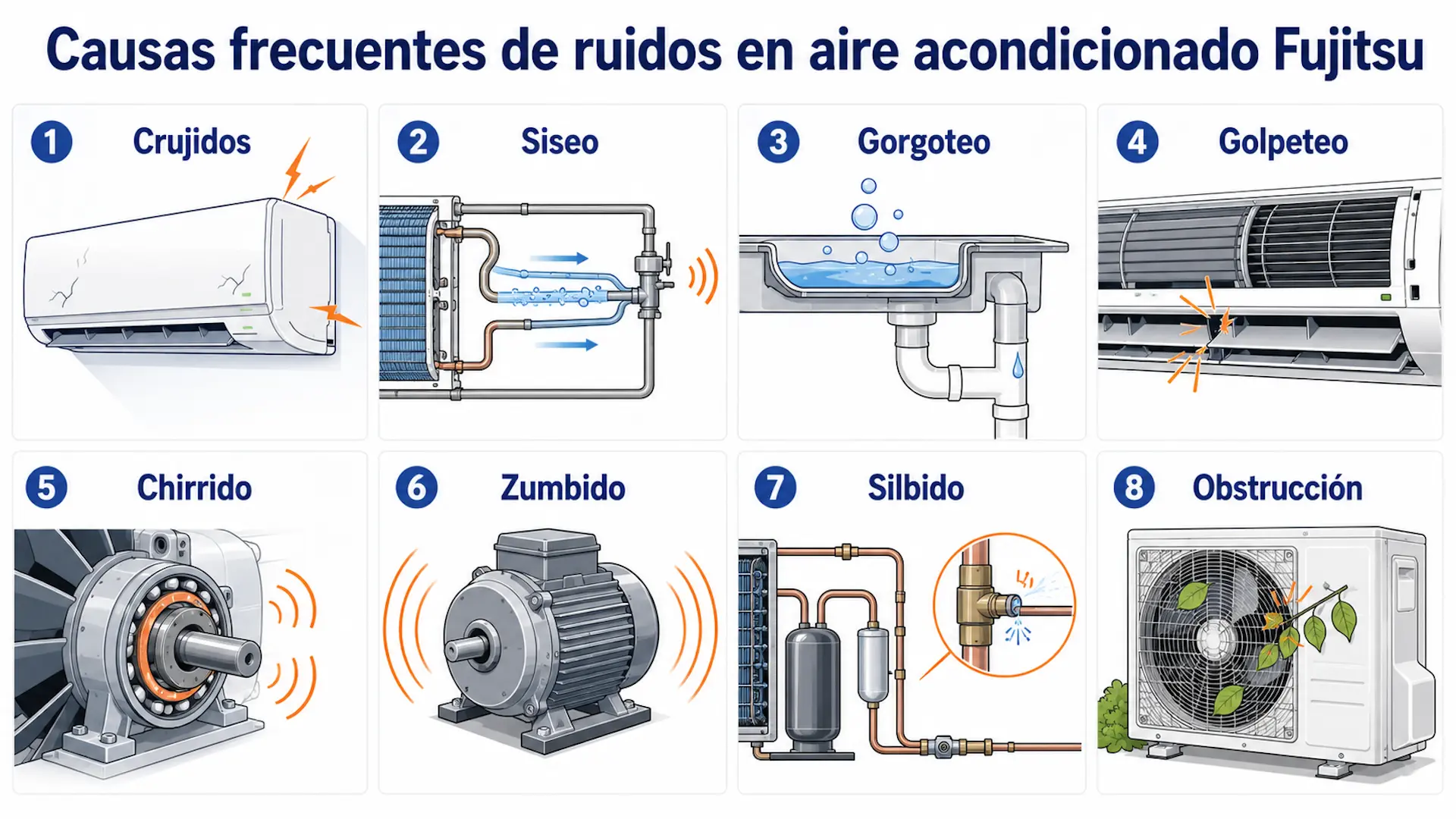 Ruidos en aire acondicionado Fujitsu: qué significa cada sonido Causas frecuentes de ruidos en aire acondicionado Fujitsu