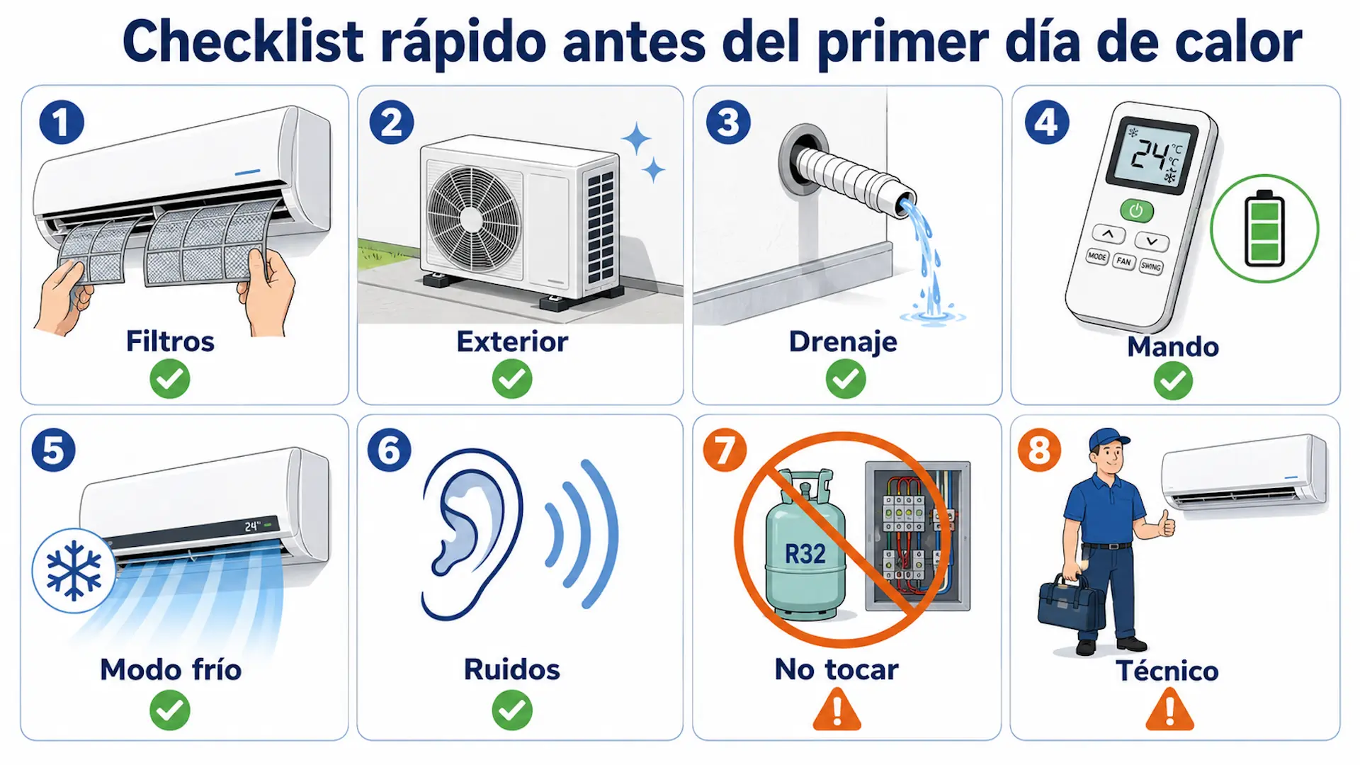 Preparar el aire acondicionado para el verano: checklist completo Checklist rápido para preparar el aire acondicionado antes del primer día de calor