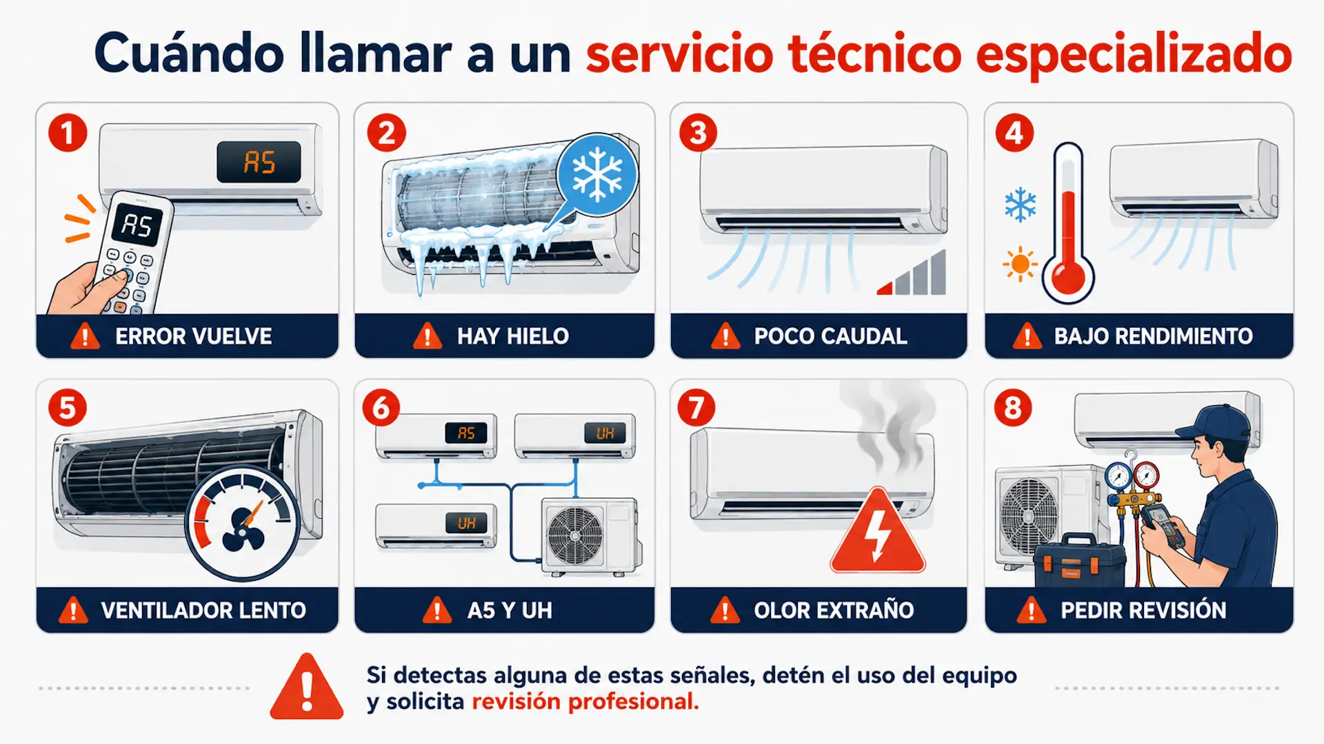 Cuándo llamar a un servicio técnico especializado por Error A5 Daikin