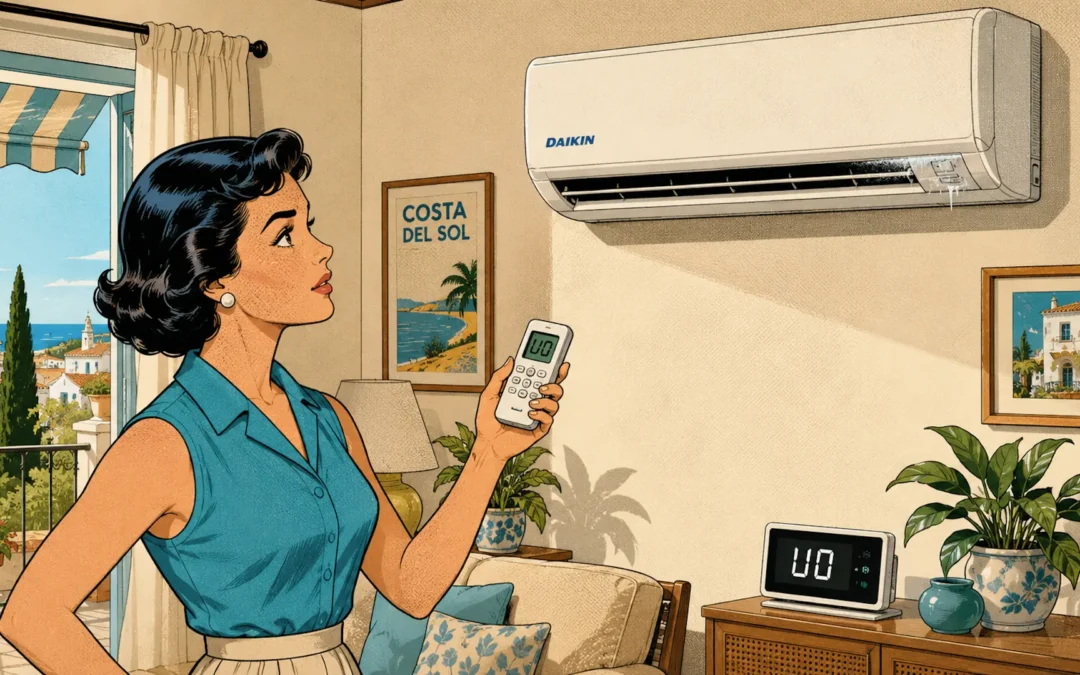 Error U0 en aire acondicionado Daikin con usuaria revisando el mando
