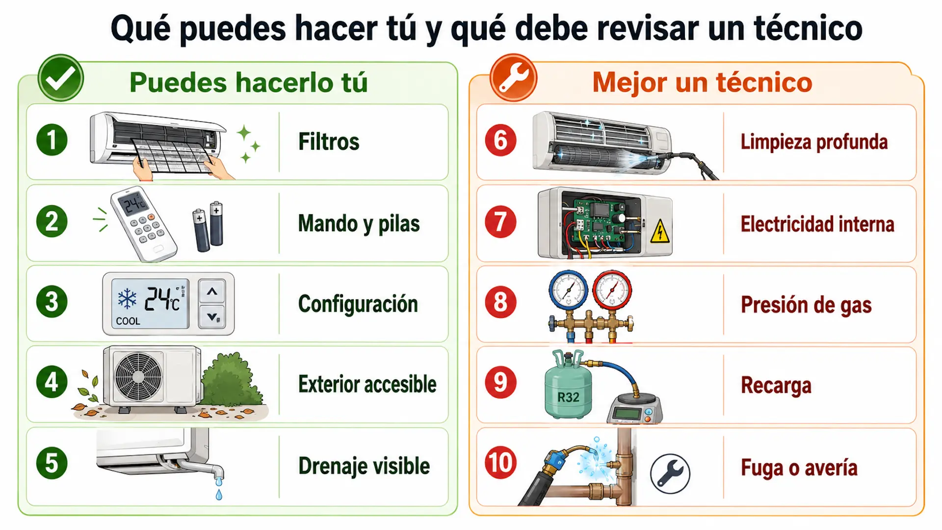 Preparar el aire acondicionado para el verano: checklist completo Qué puede revisar el usuario y qué debe revisar un técnico en el aire acondicionado