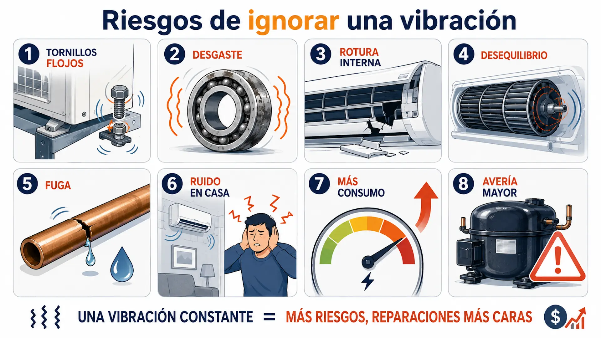 ¿Tu aire acondicionado Hitachi vibra? causas, riesgos y soluciones Riesgos de ignorar una vibración en el aire acondicionado