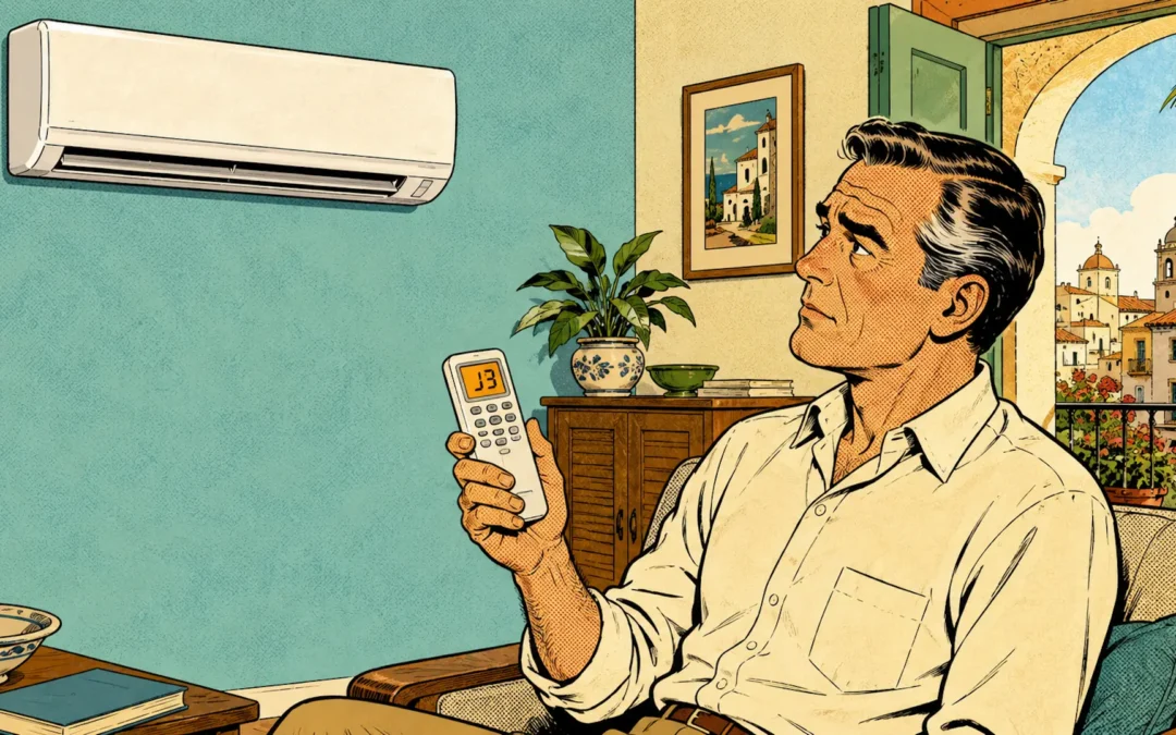 Hombre viendo error J3 en mando de aire acondicionado Daikin