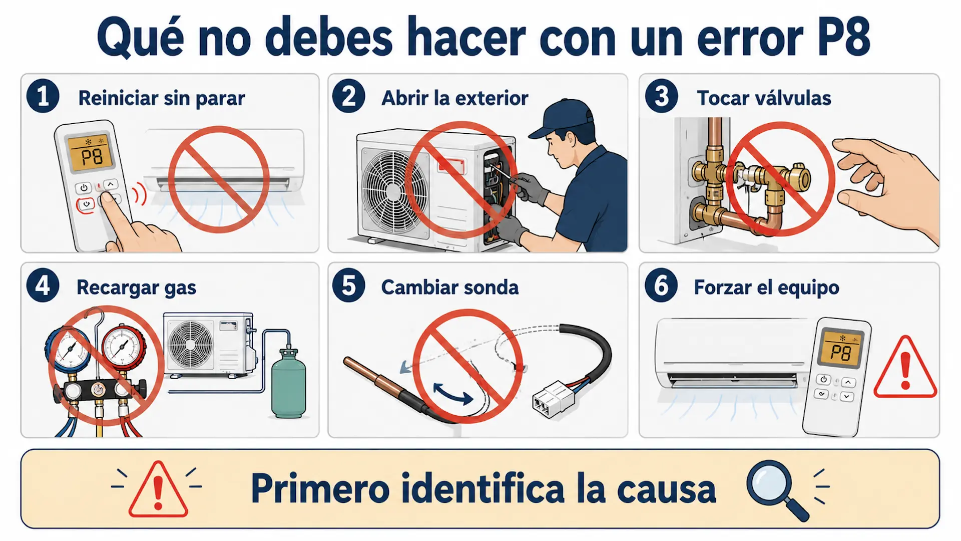 Error P8 en aire acondicionado Mitsubishi: qué hacer Errores que evitar ante el código P8 en Mitsubishi