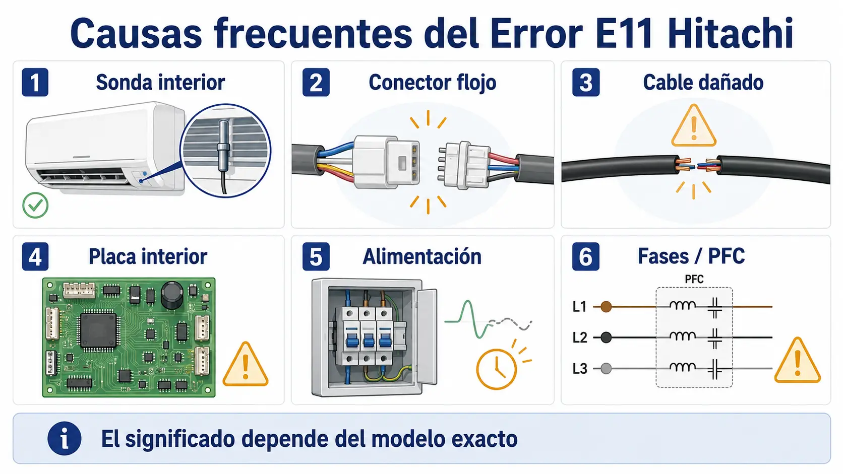 Causas frecuentes del Error E11 en aire acondicionado Hitachi