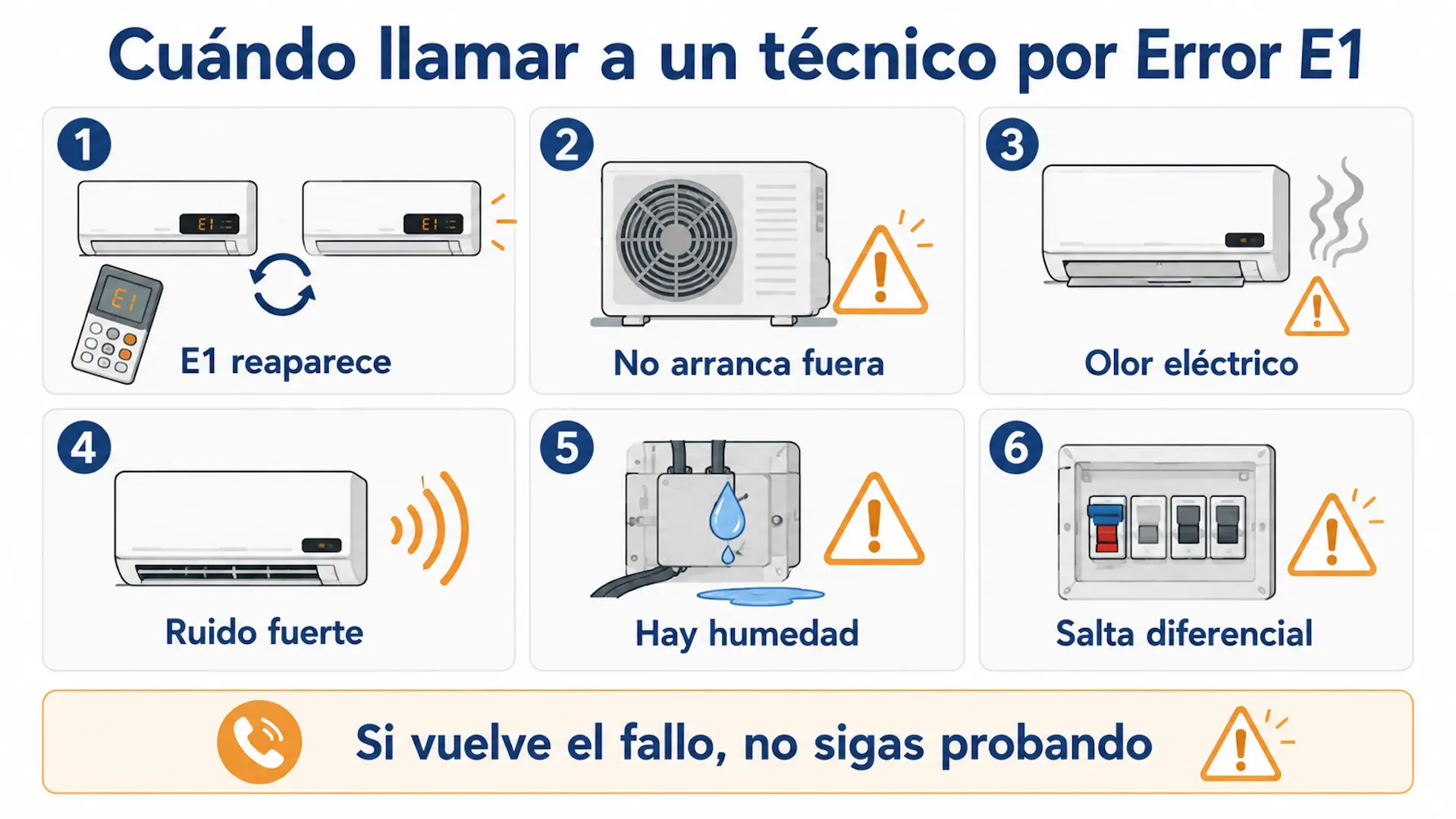 Cuándo llamar a un técnico por Error E1 en aire acondicionado Fujitsu