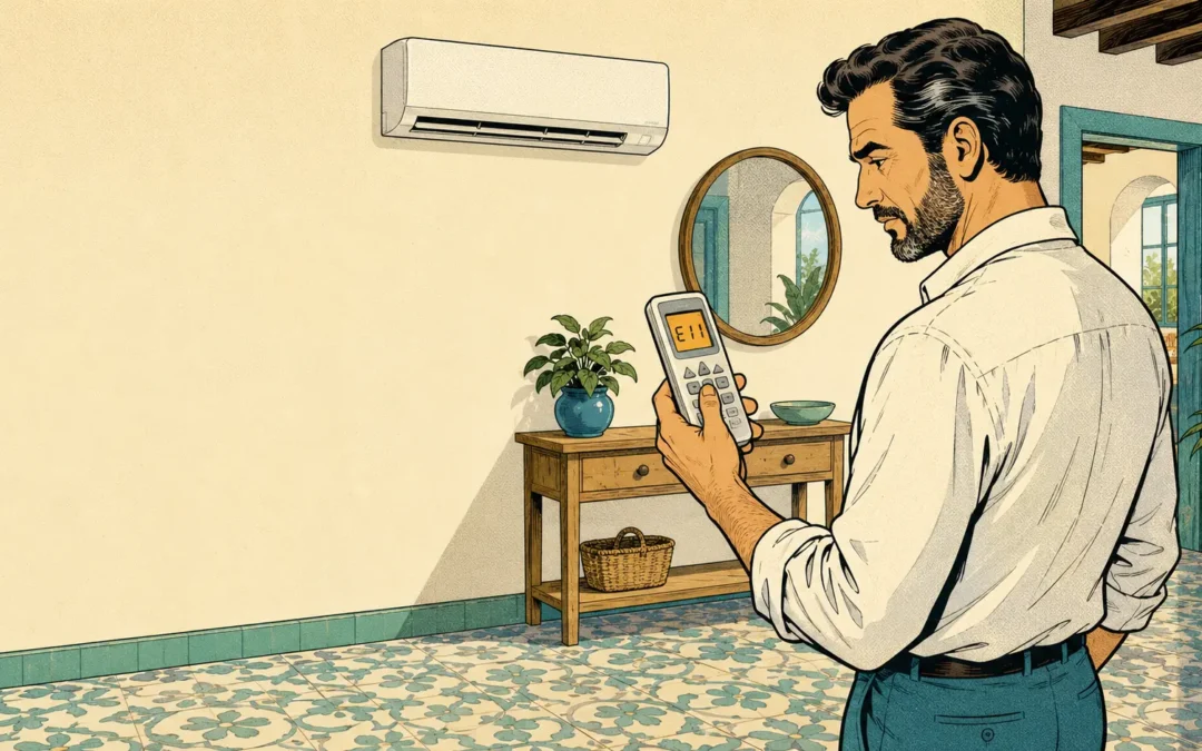 Hombre observando el código E11 en un aire acondicionado Hitachi
