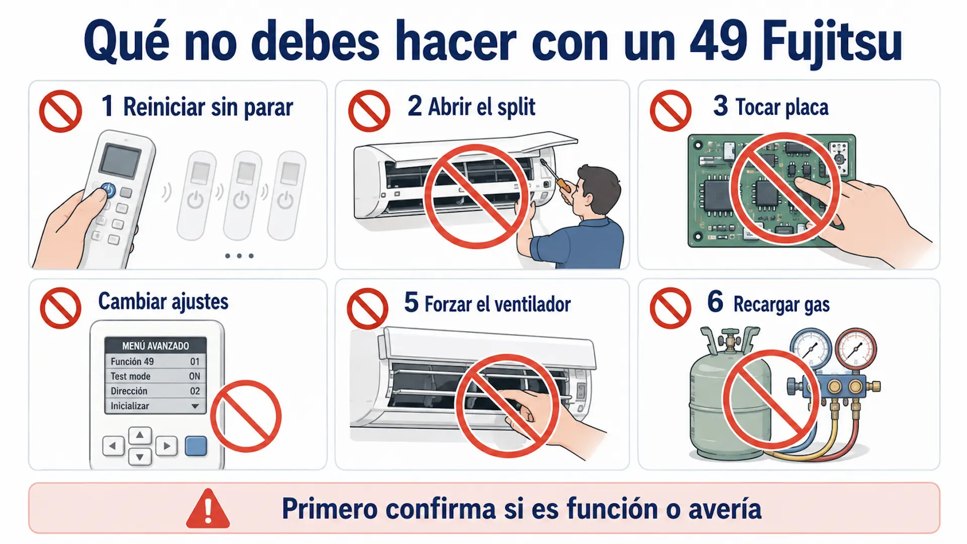 Acciones que debes evitar ante un 49 en aire acondicionado Fujitsu