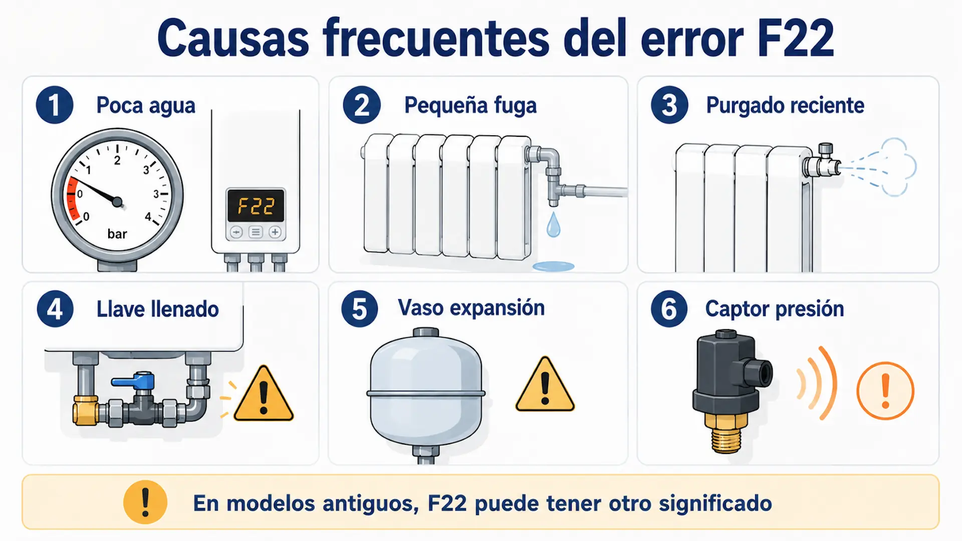 Causas frecuentes del error F22 en calderas Saunier Duval
