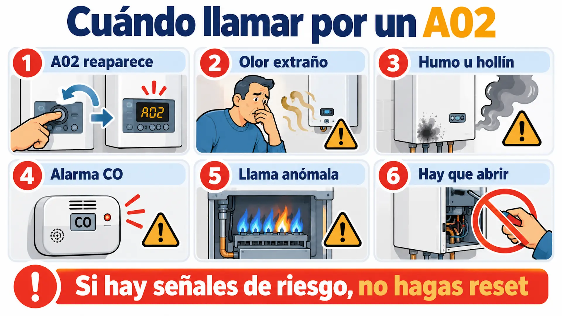 Cuándo llamar a un técnico por A02 en una caldera Ferroli