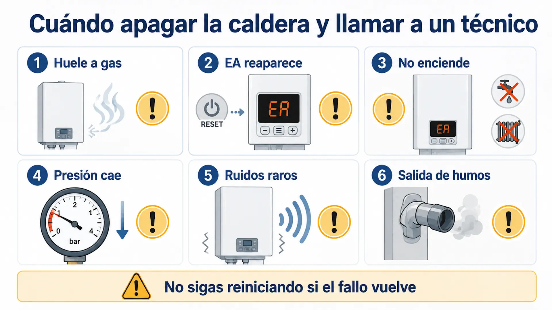 Cuándo llamar a un técnico por error EA en una caldera Junkers