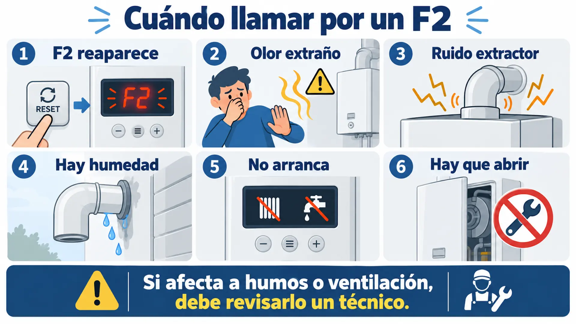 Error F2 Saunier Duval: causas y solución segura Cuándo llamar a un técnico por F2 en una caldera Saunier Duval