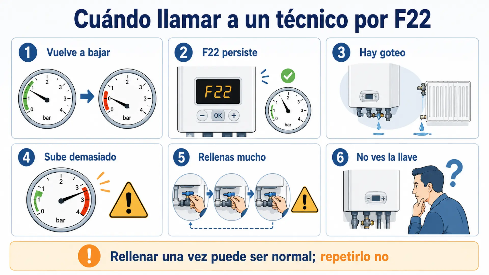 Cuándo llamar a un técnico por error F22 en una caldera Saunier Duval