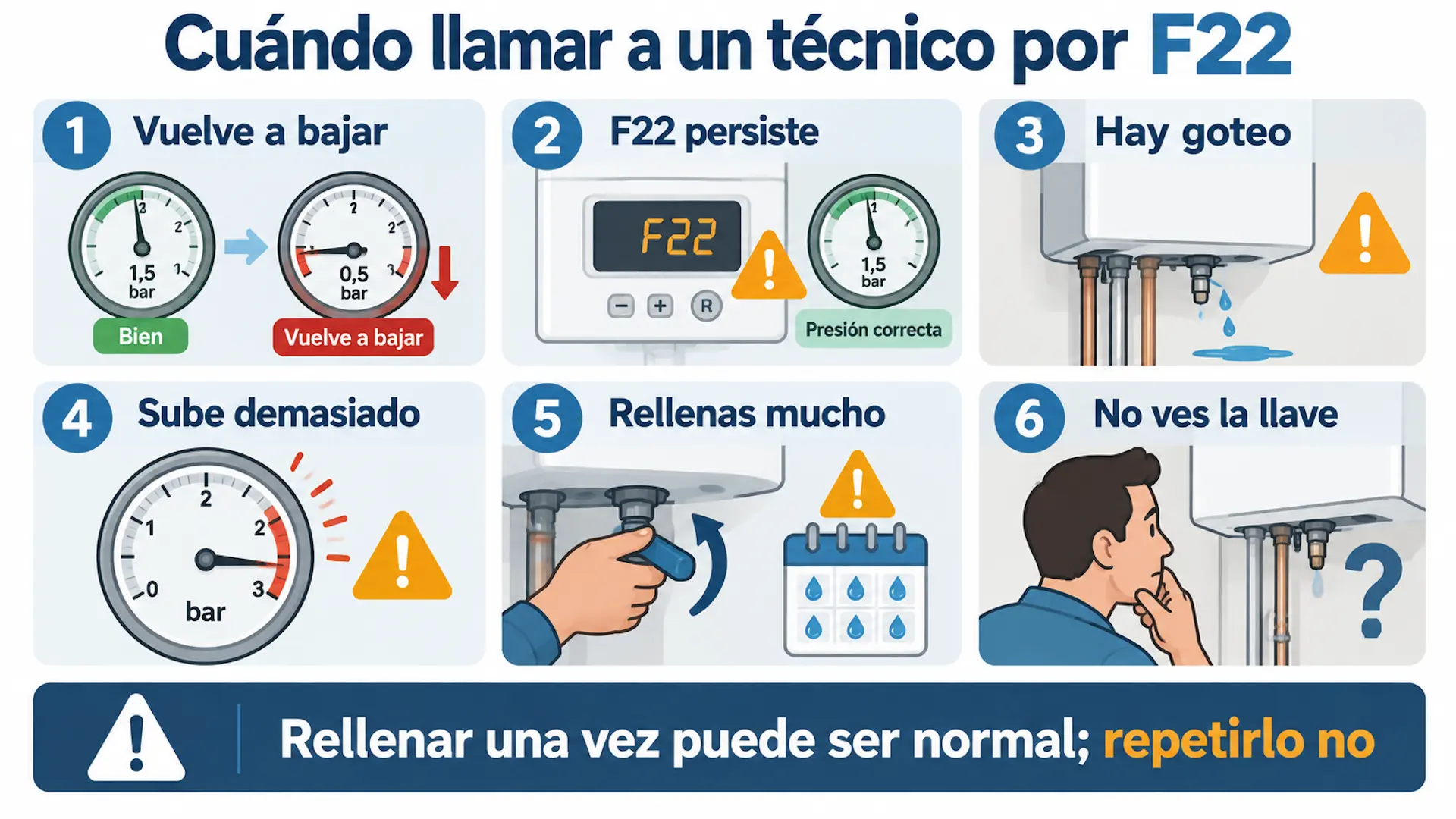 Error F22 Vaillant: qué significa y qué hacer Cuándo llamar a un técnico por error F22 en una caldera Vaillant