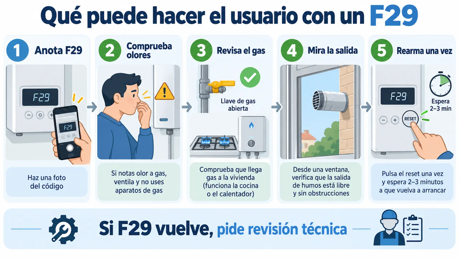 Error F29 Saunier Duval: causas y solución segura Qué puede hacer el usuario ante un error F29 en una caldera Saunier Duval