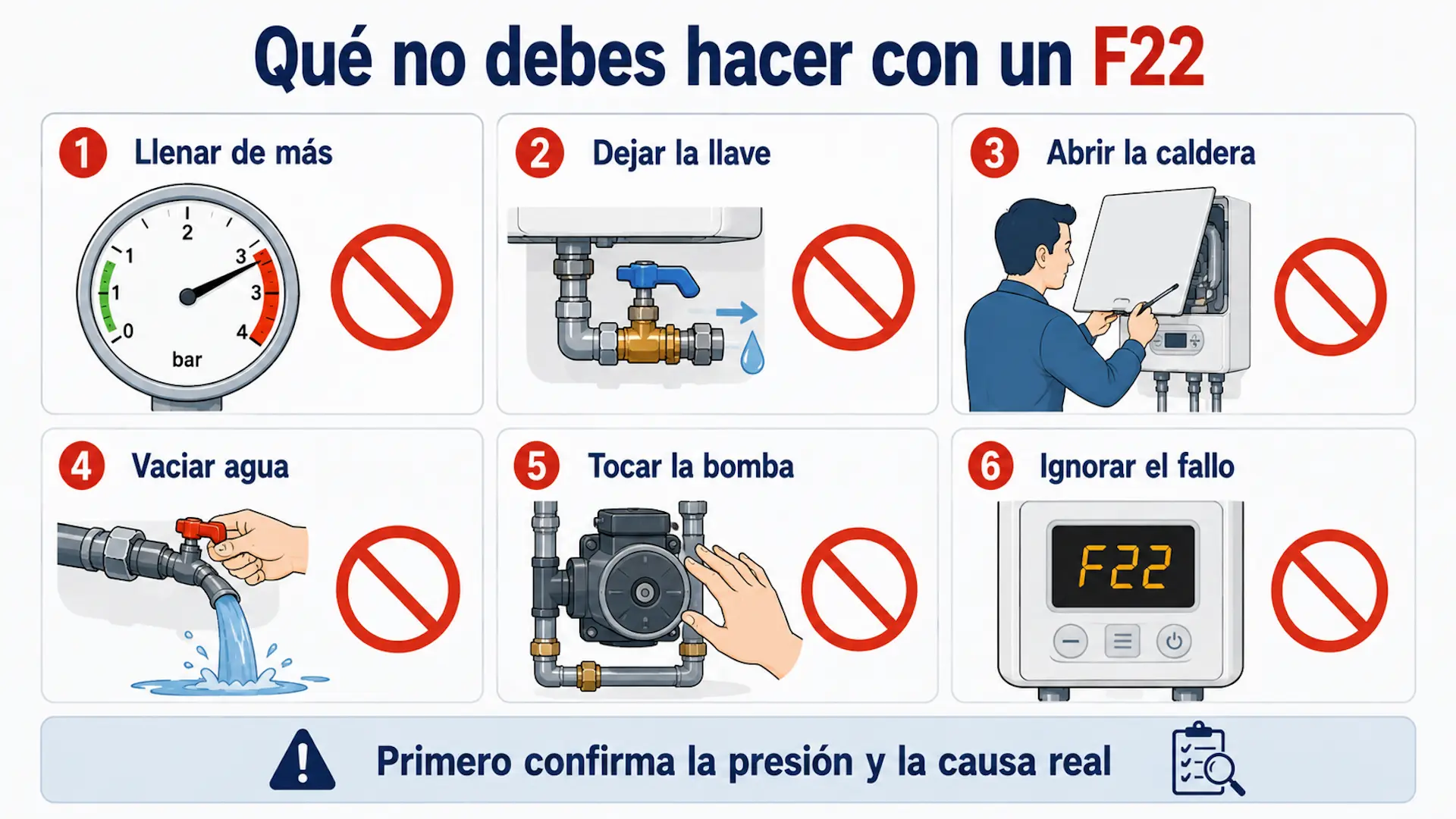 Acciones que debes evitar ante un error F22 en una caldera Saunier Duval