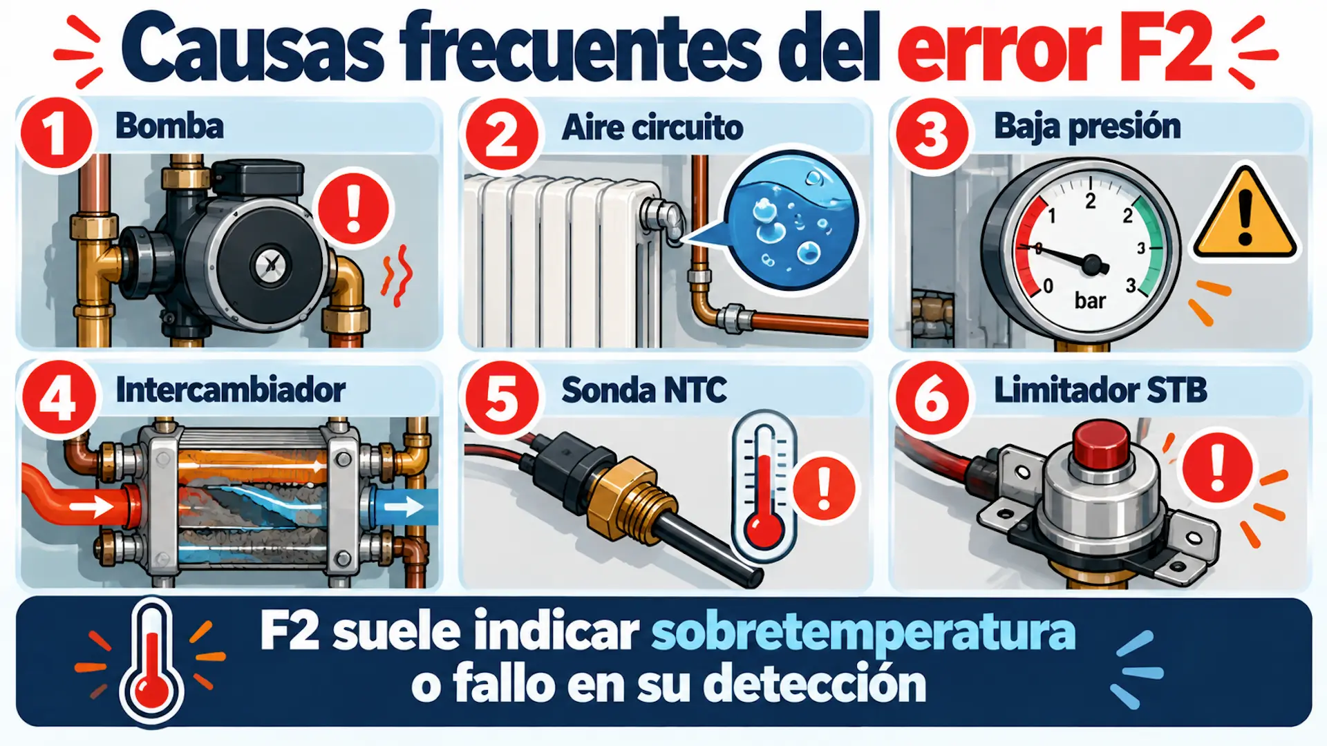 Causas frecuentes del error F2 en una caldera Viessmann