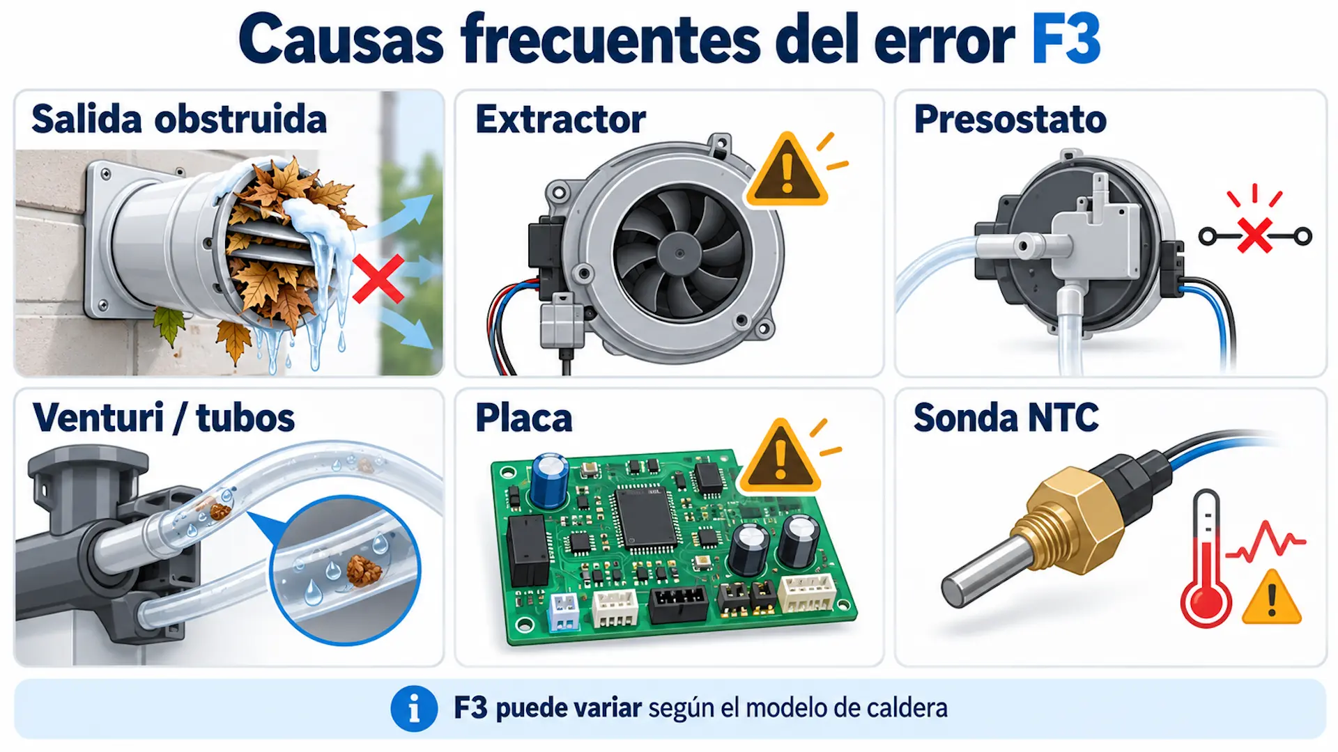 Causas frecuentes del error F3 en una caldera Saunier Duval