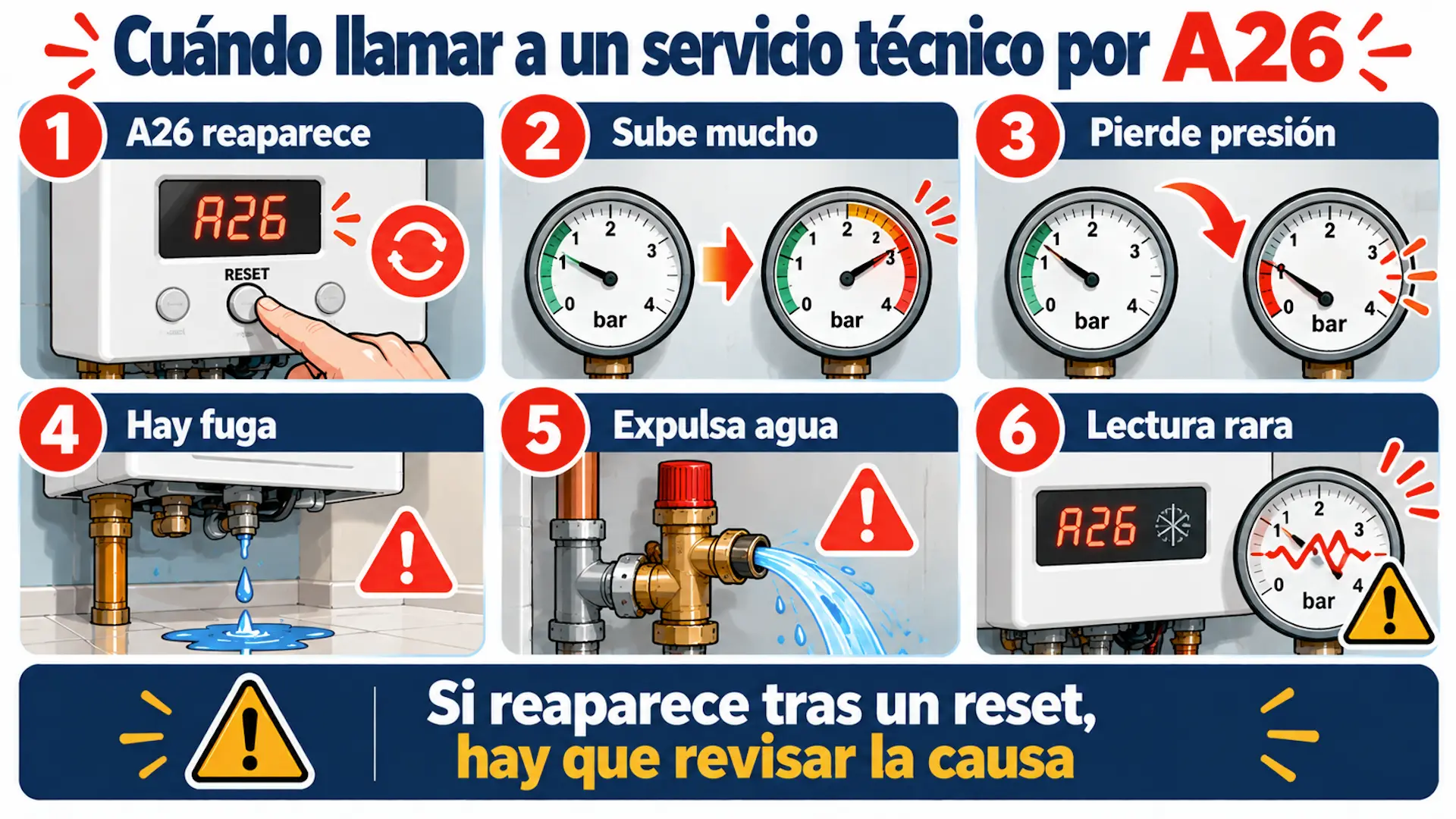 Error A26 Ferroli: qué significa y qué hacer Cuándo llamar a un técnico por A26 en una caldera Ferroli