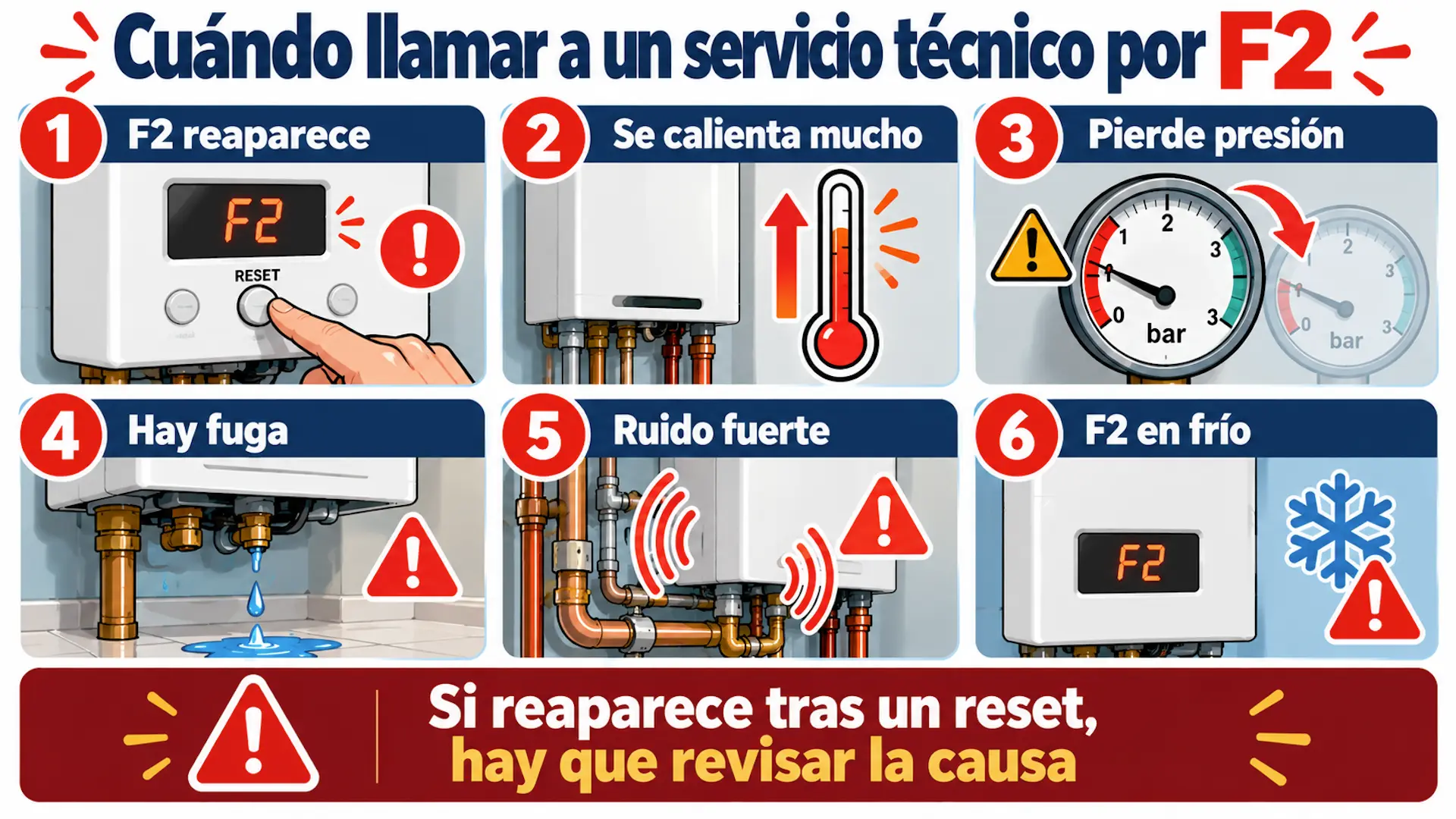 Cuándo llamar a un técnico por F2 en una caldera Viessmann